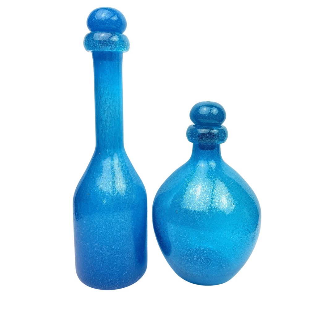 Vintage Italian Empoli Blue Pulegoso Bubble Glass Decanter Bottles 1960–1970 WOW